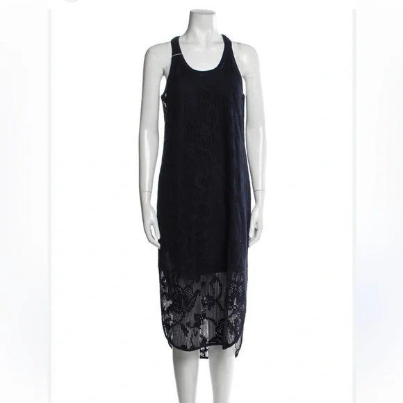 RAG & BONE New York $495 Navy Mesh Lace Lined Stella Midi Dress Size S - Picture 2 of 13